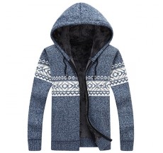 Male Fashion Winter Warm Hooded Sweater Thick Jacquard Cashmere Cardigan Sweater Coat