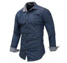 Casual Denim Long Sleeve Stripes Printing Designer Shirts for Men
